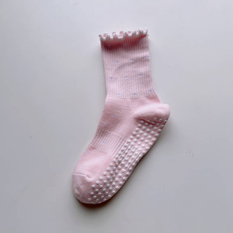Pink Ruffle Pilates Grip Socks