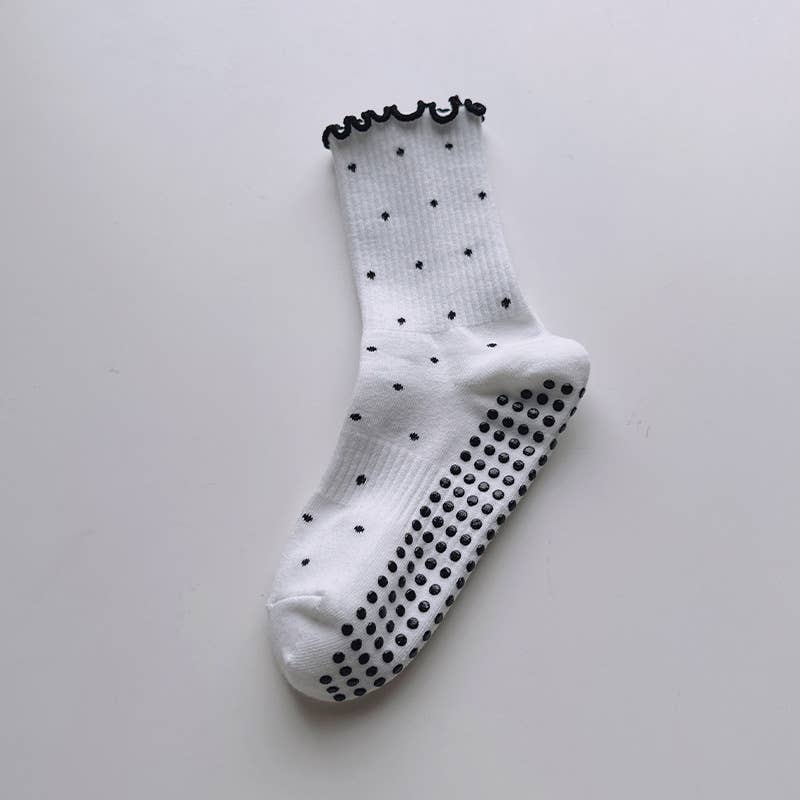 White Ruffle Pilates Grip Socks