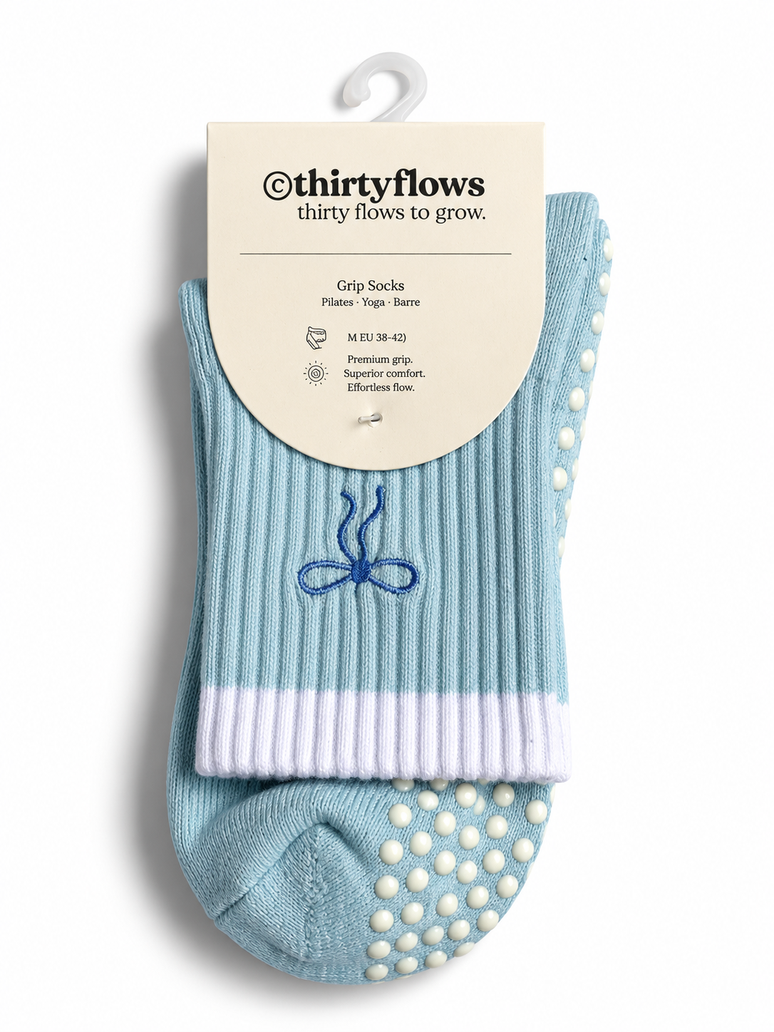 Blue bow grip socks