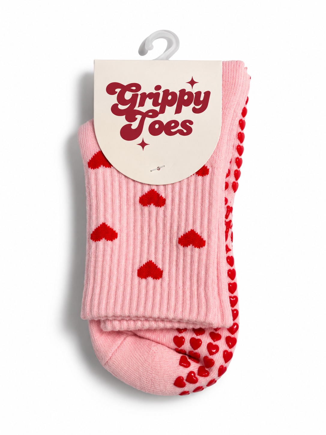 Pink heart grip socks