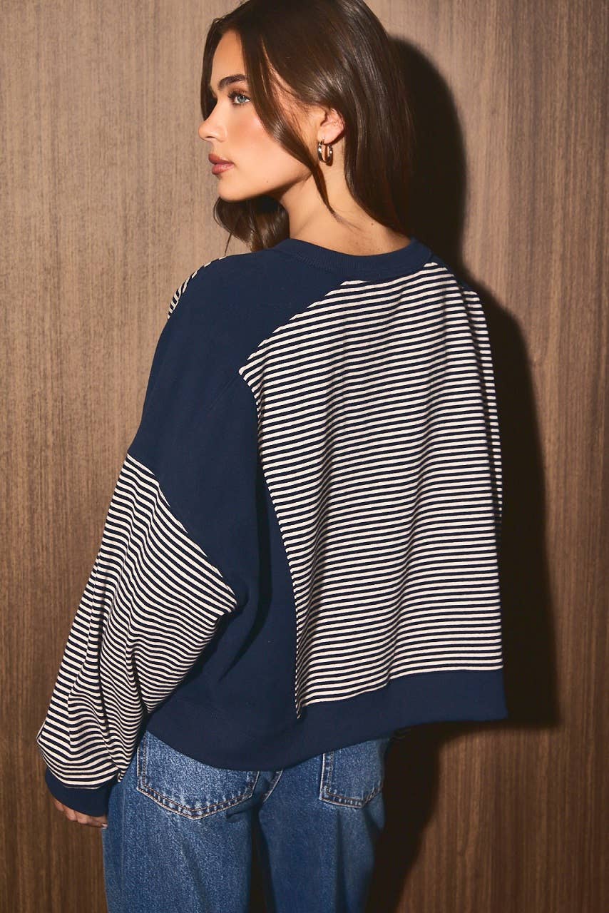 Navy striped oversized pullover