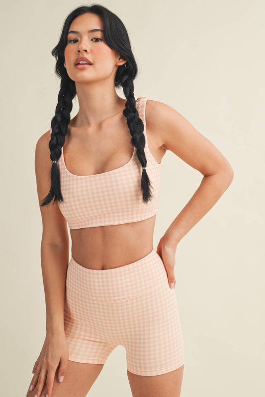 Peach Gingham Ruched Bra Top
