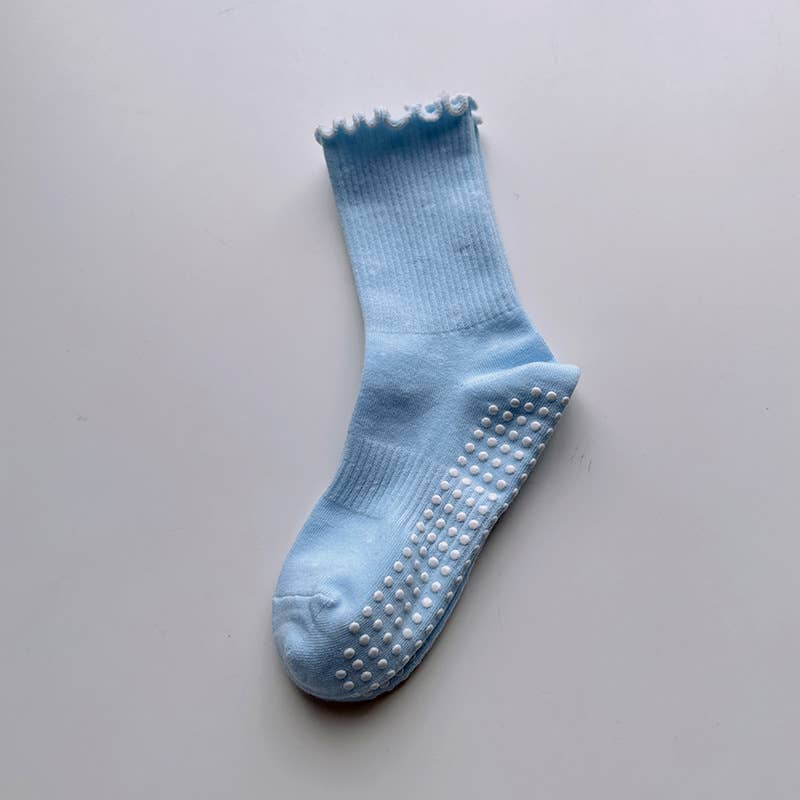 Blue Ruffle Pilates Grip Socks