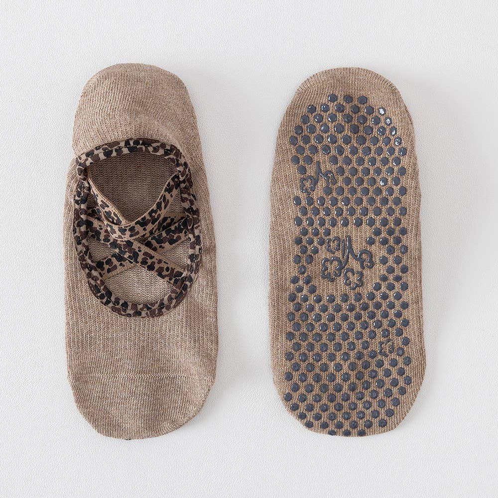 Khaki Leopard Crisscross Grip Socks
