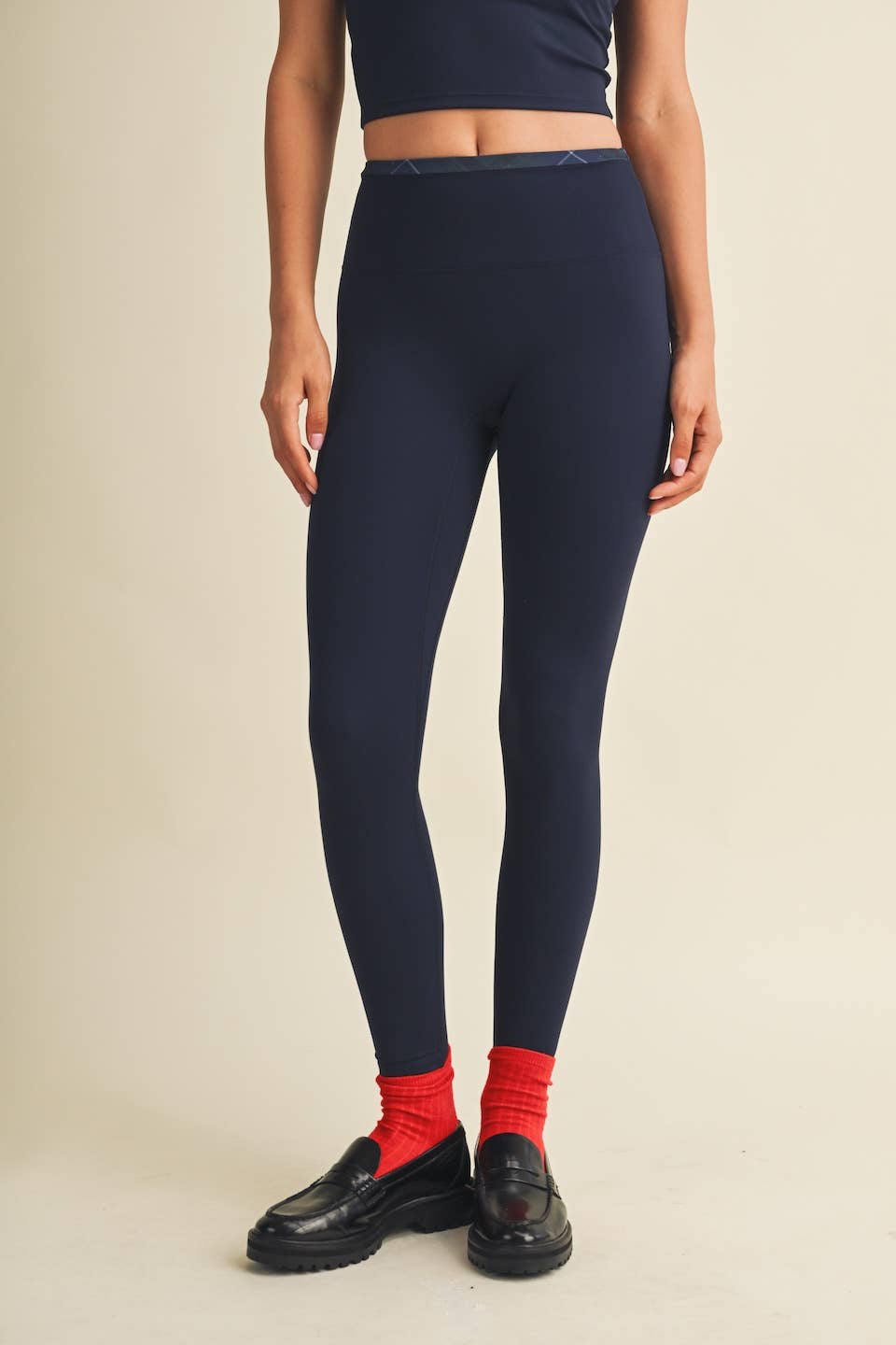 Navy plaid contrast leggings