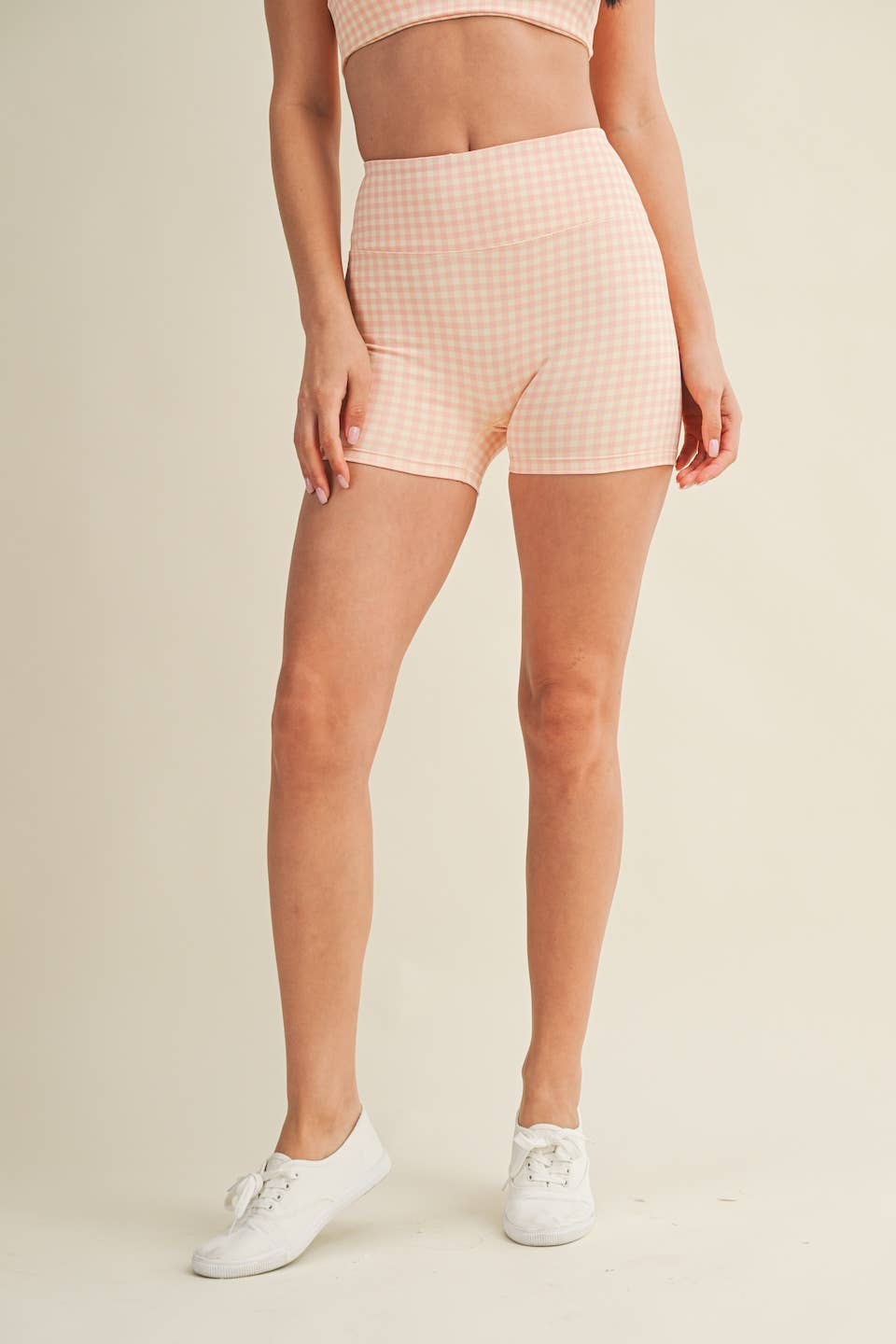 Peach Gingham Biker Shorts