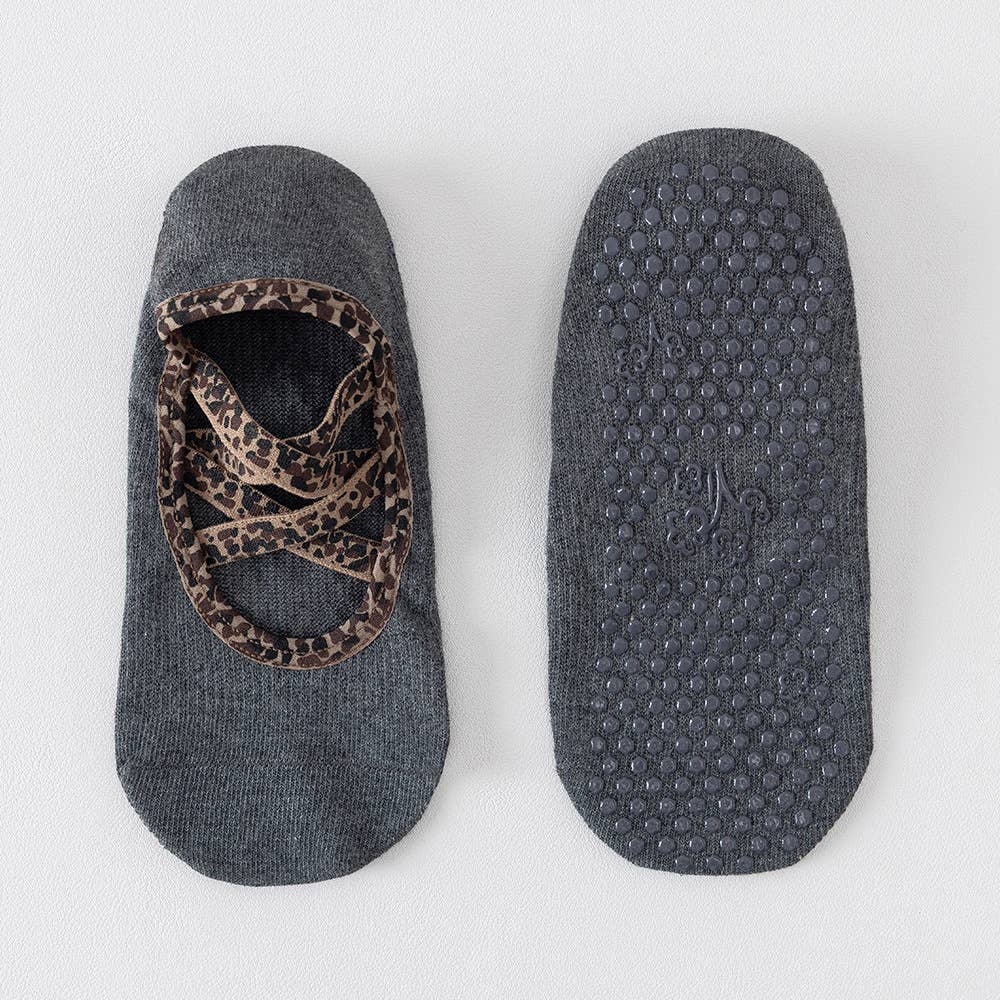 Grey Leopard Crisscross Grip Socks
