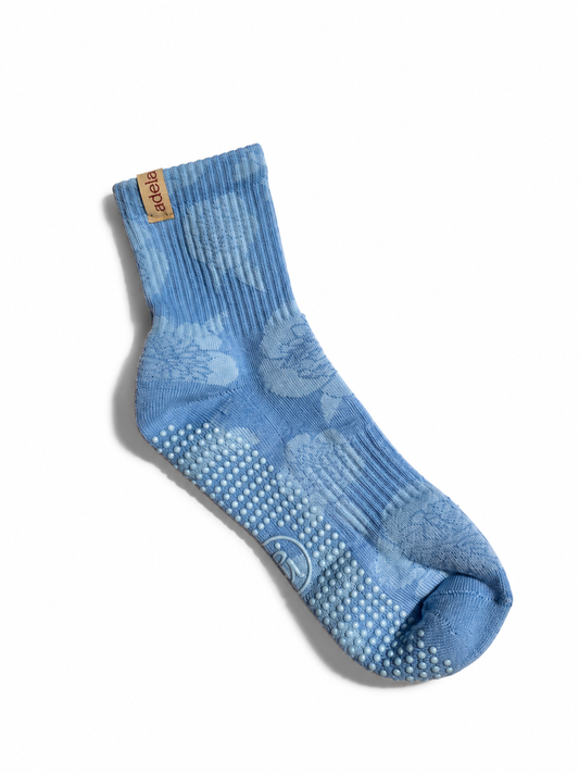 Blue floral grip socks