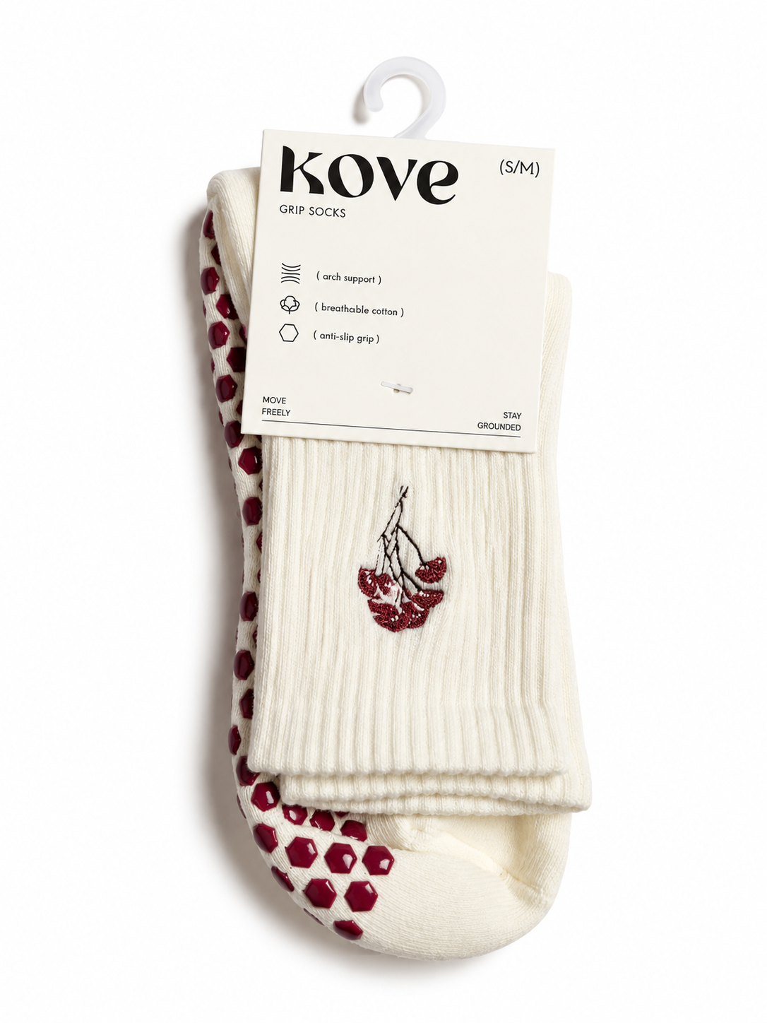 Cherry embroidered grip socks
