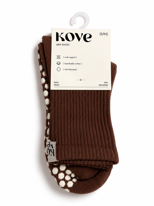Cocoa ribbed grip socks