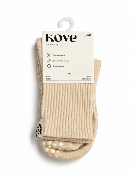 Cream ribbed grip socks