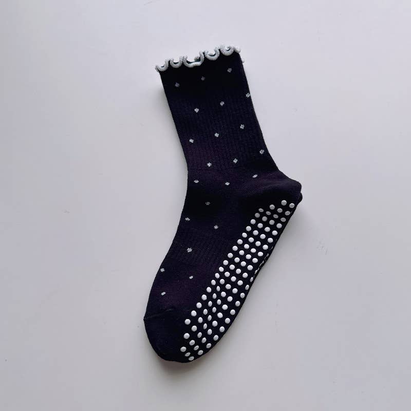 Black Ruffle Pilates Grip Socks