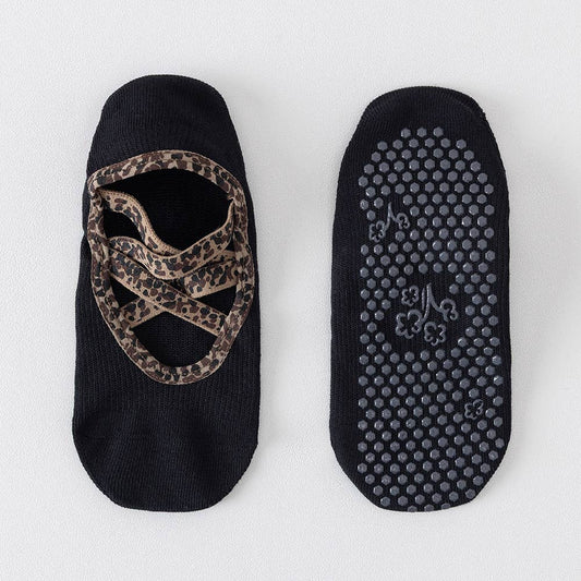 Black Leopard Crisscross Grip Socks