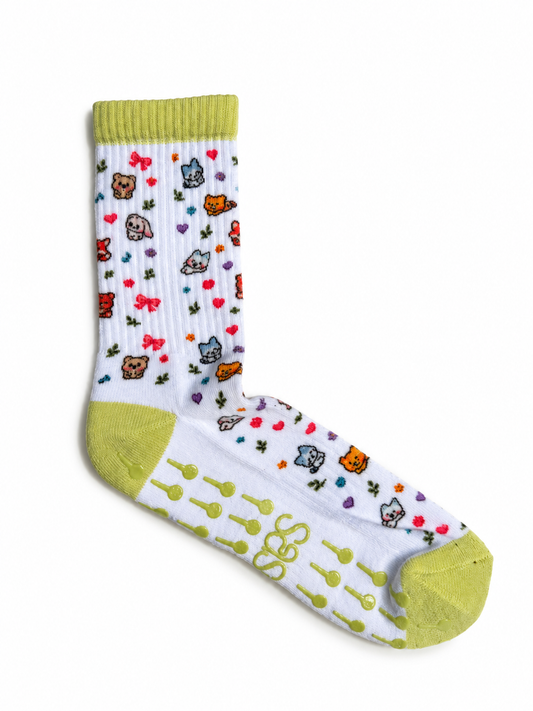 Green cuff animal grip socks