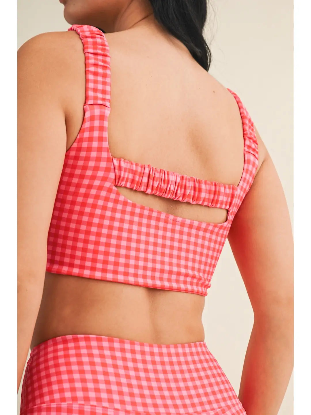 Hot Pink Gingham Ruched Bra Top back detail