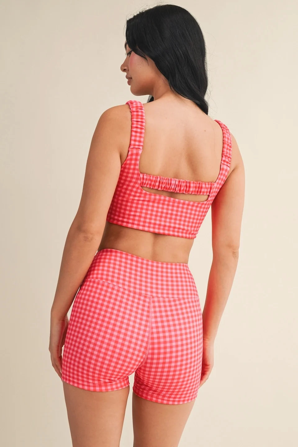 Hot Pink Gingham Biker Shorts back view