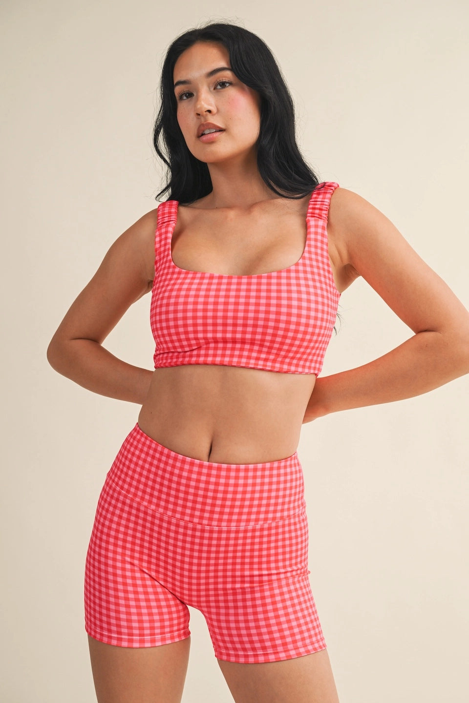Hot Pink Gingham Biker Shorts front view