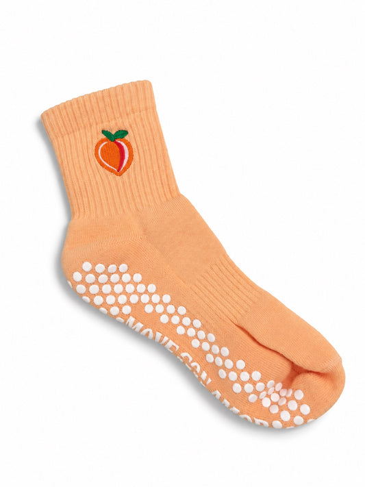 Peach grip socks with embroidered peach detail